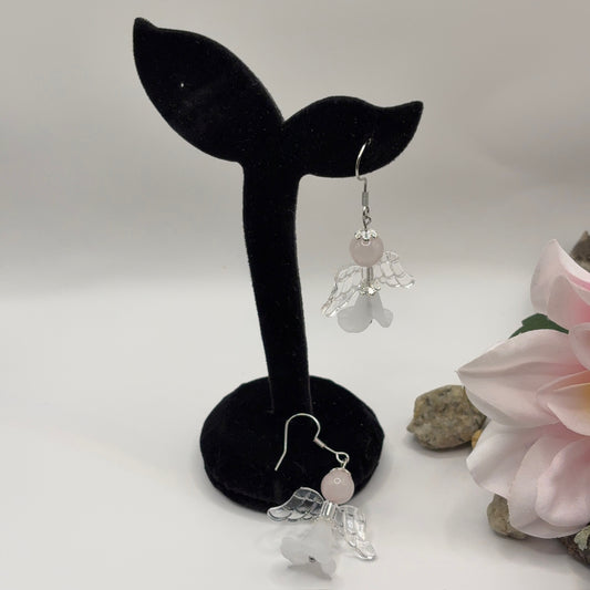 ANGEL Earrings - Rose Quartz &amp; Glass 5cm