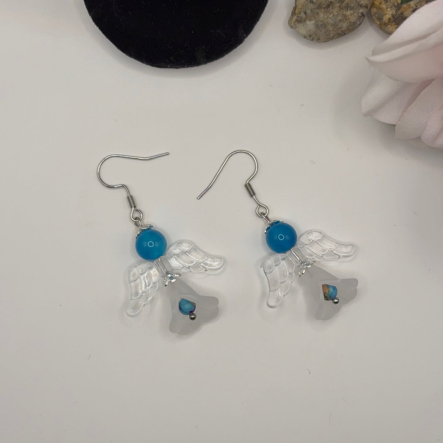 ANGEL Earrings - Agate &amp; Glass 5cm