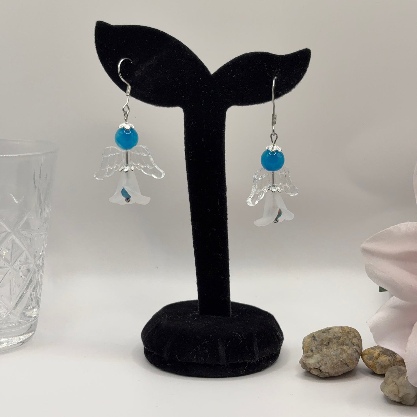ANGEL Earrings - Agate &amp; Glass 5cm