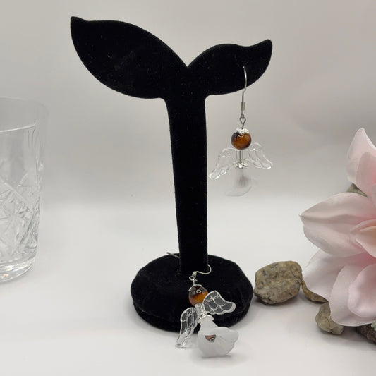 ANGEL Earrings - Tiger's Eye &amp; Glass 5cm