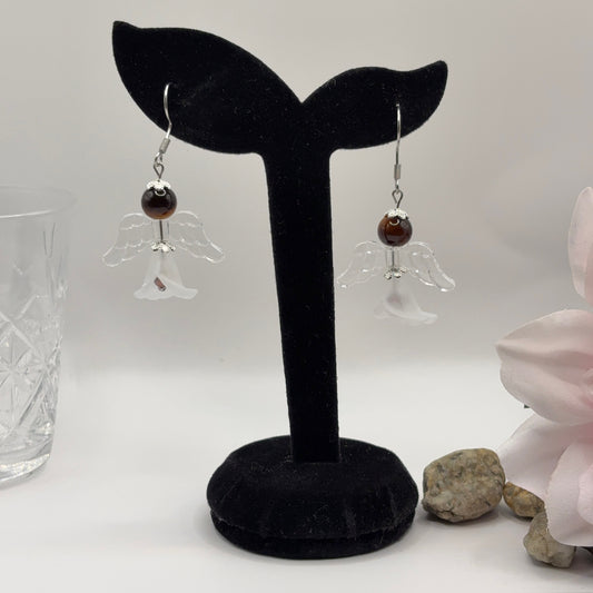 ANGEL Earrings - Tiger's Eye &amp; Glass 5cm