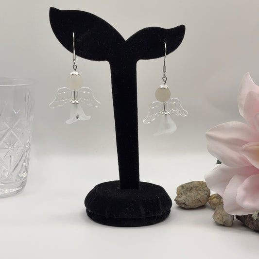 ANGEL Earrings - Aventurine &amp; Acrylic 5cm