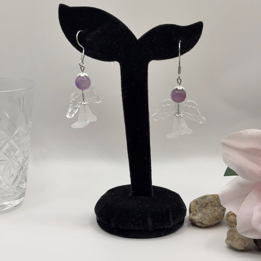 ANGEL Earrings - Purple Amethyst &amp; Glass 5cm