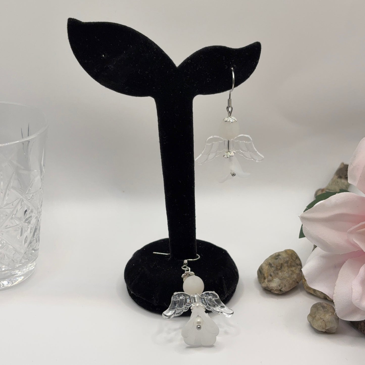 WHITE ANGEL Earrings - Aventurine &amp; Acrylic 5cm
