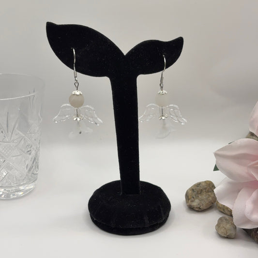 WHITE ANGEL Earrings - Aventurine &amp; Acrylic 5cm